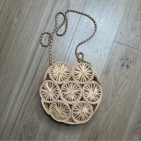 House Of Harlow 1960 Tan Raffia Macrame Natural Fiber Woven Drawstring Purse - Picture 1 of 6
